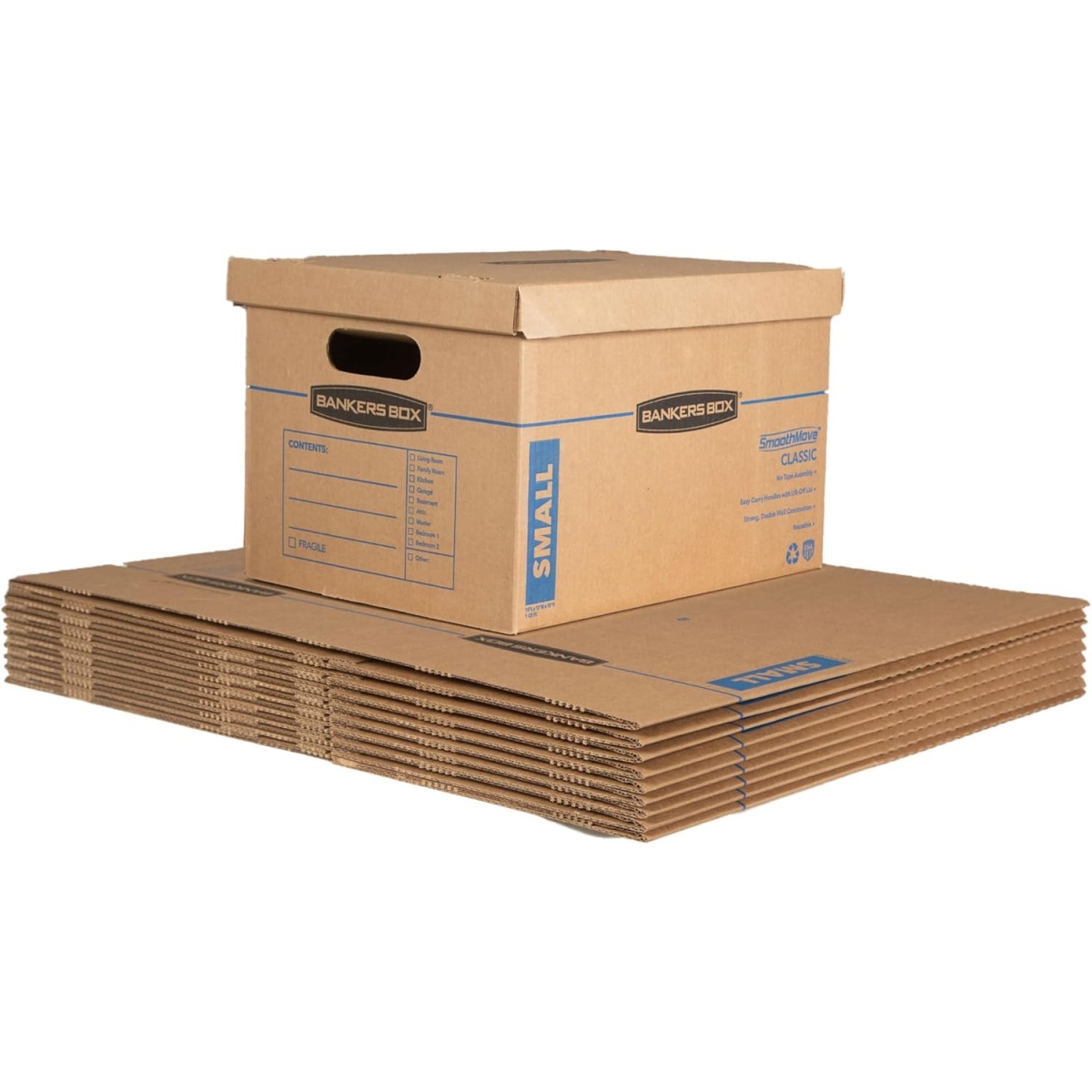 Bankers Box SmoothMove Classic Moving Boxes, Tape-Free Assembly, Easy Carry Handles, Medium, 10 Pack (7714901)